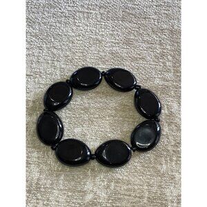 Black Bead Stretch Bracelet Plastic Beads 7” Elastic Stretch Bracelet Vintage